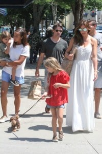 Jeff Gordon and Ingrid Vandebosch with kids Ella and Leo out in the Hamptons