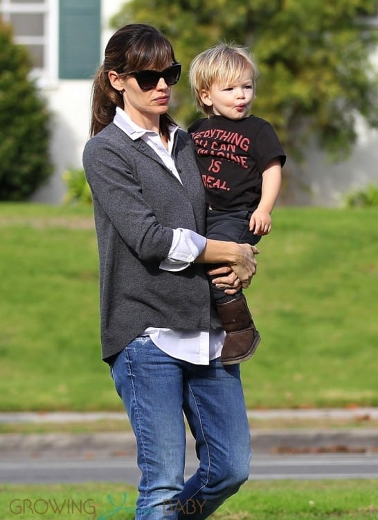 Jennifer Garner and her son Samuel at the horseriding