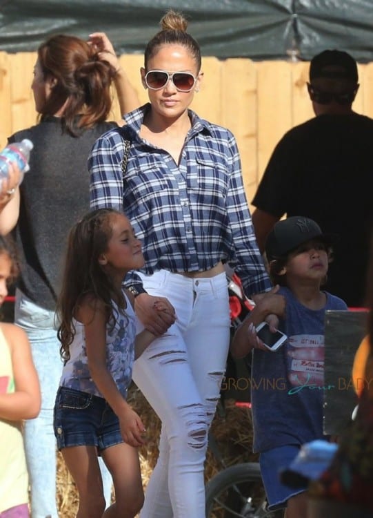 Jennifer Lopez at Mr. Bones pumkin patch with her twins Max and Emme Anthony