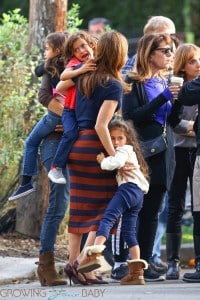 Jennifer Lopez with twins Max and Emme Anthony on the set of 'The Boy Next Door' in Los Angeles