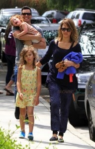 Jessica Alba and Cash Warren out at the park with daughter Haven and Honor