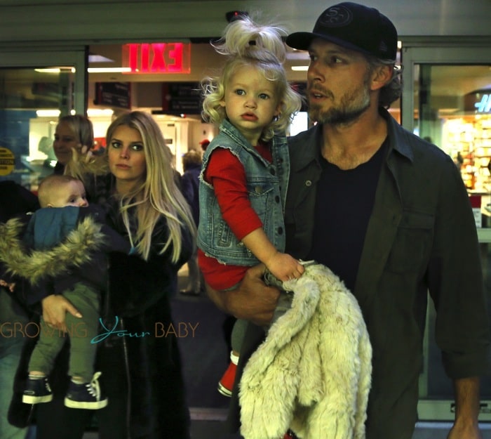 Jessica Simpson and Eric Johnson  with kids Maxwell and Ace in Boston