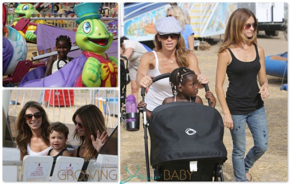 Jillian Michaels and Heidi Rhoades with kids Lukensia and Phoenix and Malibu Cookoff