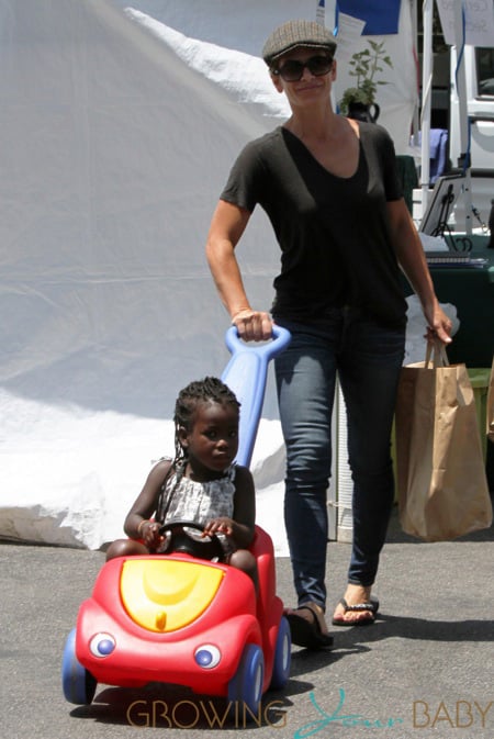 Jillian Michaels and her family at the farmers market in Malibu