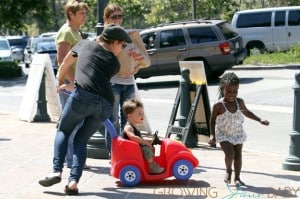 **EXCLUSIVE**Jillian Michaels chases her daughter Lukensia with son Phoenix in a toy car in Malibu