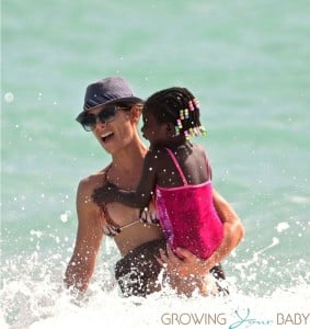 Jillian Michaels with daughter Lukensia at the beach in Miami