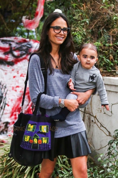 Jordana Brewster trick or treating in Brentwood with her son Julian