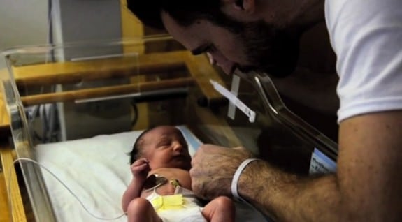 Josh Blick with his newborn son Zion