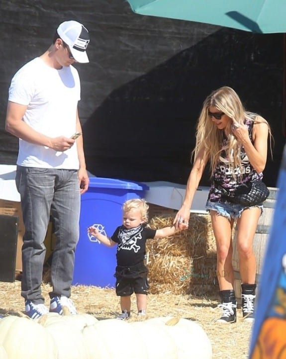 Josh Duhamel and Fergie at Mr. Bones Pumpkin Patch with son Axl