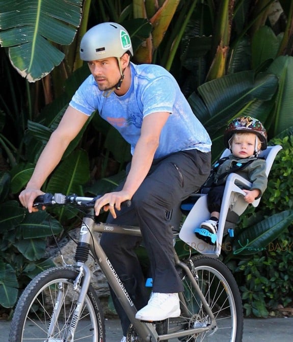 Josh Duhamel enjoys a bike ride with son AXL