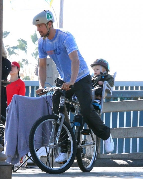 Josh Duhamel enjoys a bike ride with son AXL in LA