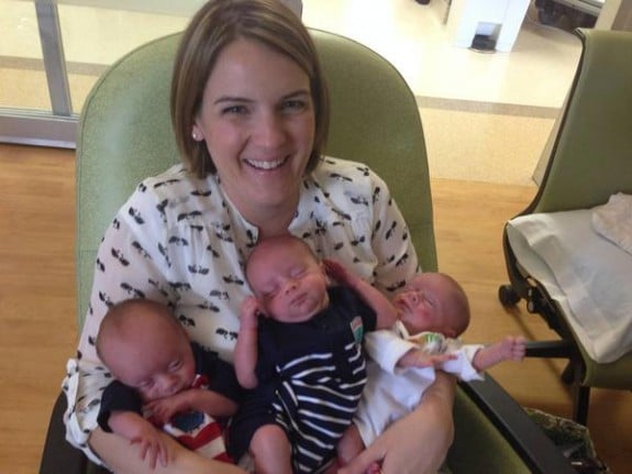 Julie Grygla with her triplets
