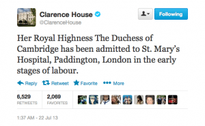 Kate is in labour tweet from the Palace