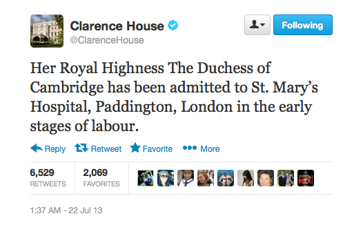 Kate is in labour tweet from the Palace