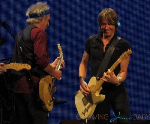 Keith Urban makes a surprise visit onstage as he joins The Rolling Stones for a rousing rendition of Respectable on the opening night of their 50th Anniversary Tour at the Staples Center in Los Angele