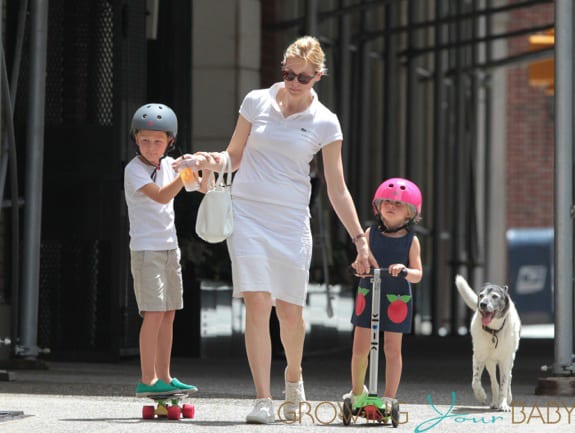 **EXCLUSIVE** Kelly Rutherford is seen out and about with son Hermes, daughter Helena and dog Oliver in New York City