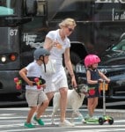 **EXCLUSIVE** Kelly Rutherford is seen out and about with son Hermes, daughter Helena and dog Oliver in New York City