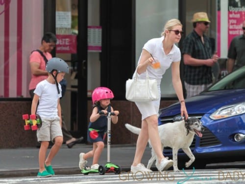 **EXCLUSIVE** Kelly Rutherford is seen out and about with son Hermes, daughter Helena and dog Oliver in New York City