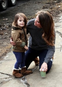 Keri Russell cuddles her daughter Willa on the set of the Americans