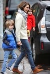 Keri Russell does the school run with daughter Willa and son River