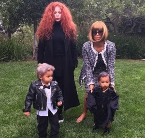 Kim Kardashian and Joyce Bonelli dress as Anna Wintour and Grace Coddington for Halloween