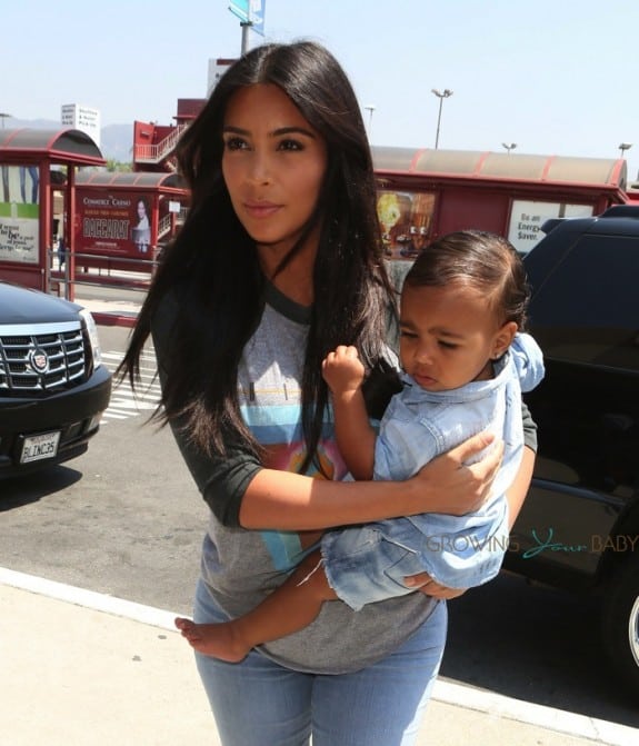 Kim Kardashian with daughter North West arrive at  Burbank airport
