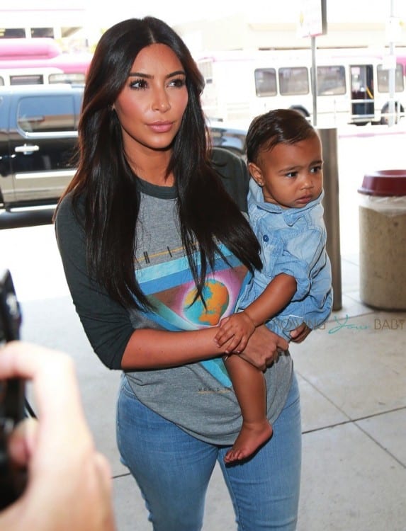 Kim Kardashian with daughter North West at Burbank airport