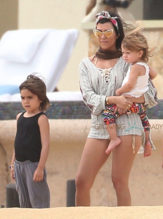 Kourtney Kardashian with kids Penelope and Mason in Cabo