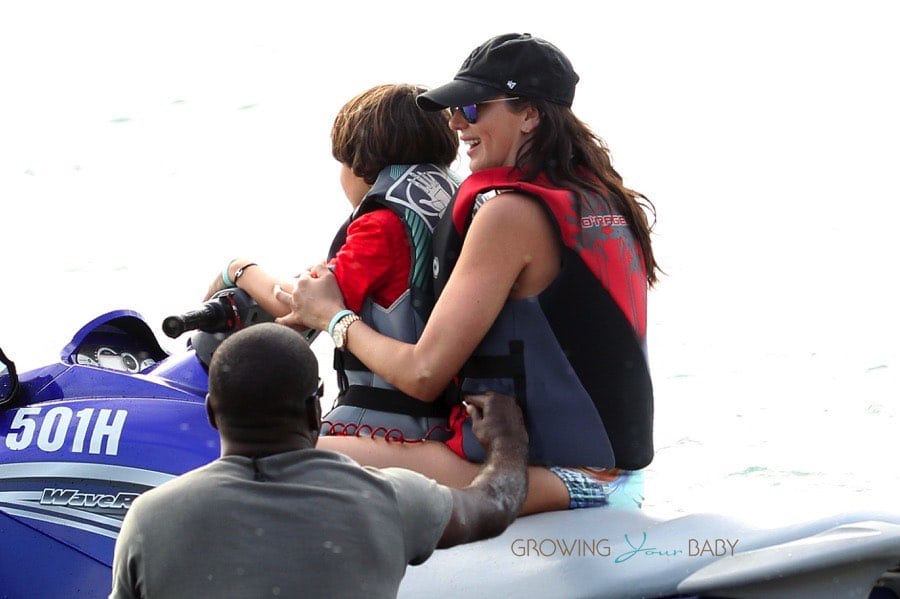 Lauren Silverman jetskis in Barbados with son Adam