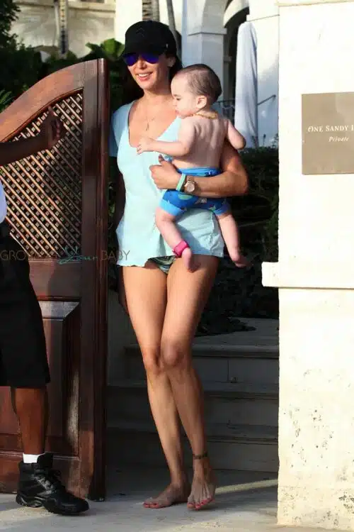 Lauren Silverman on the beach in Barbados with son Eric