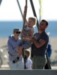 Liev Schreiber and Naomi Watts with sons Samuel & Sasha Schreiber at the beach in LA