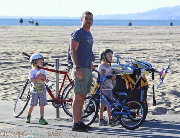 Liev Schreiber and Naomi Watts with sons Samuel & Sasha Schreiber at the beach in LA