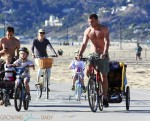 Liev Schreiber and Naomi Watts with sons Samuel and Sasha Schreiber at the beach in LA