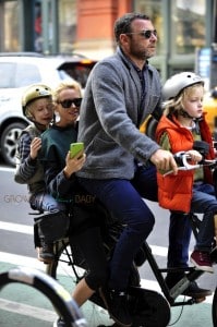 Liev Schreiber and Naomi Watts with sons Sasha and Sammy biking in NYC