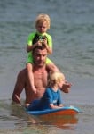 Liev Schreiber at the beach in Sydney with sons Sacha and Samuel