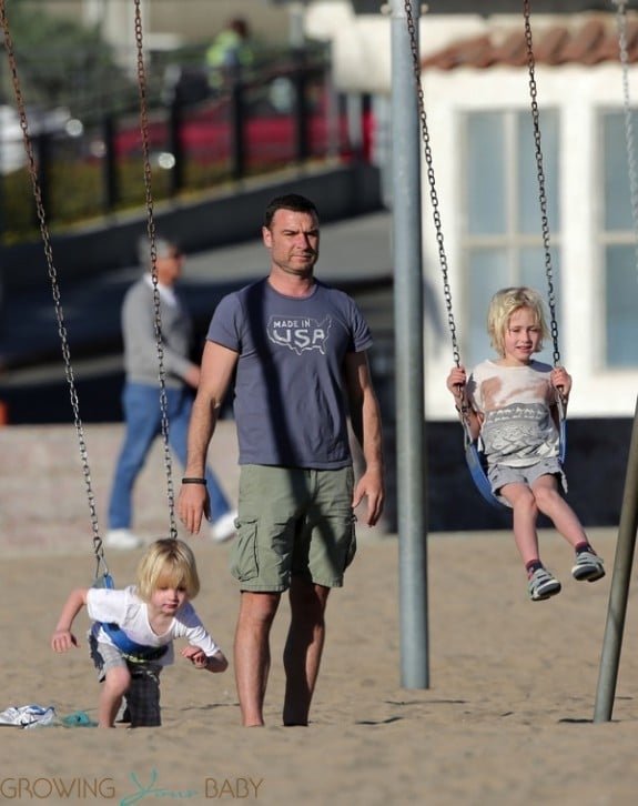 Liev Schreiber at the beach with son Sasha and Sammy