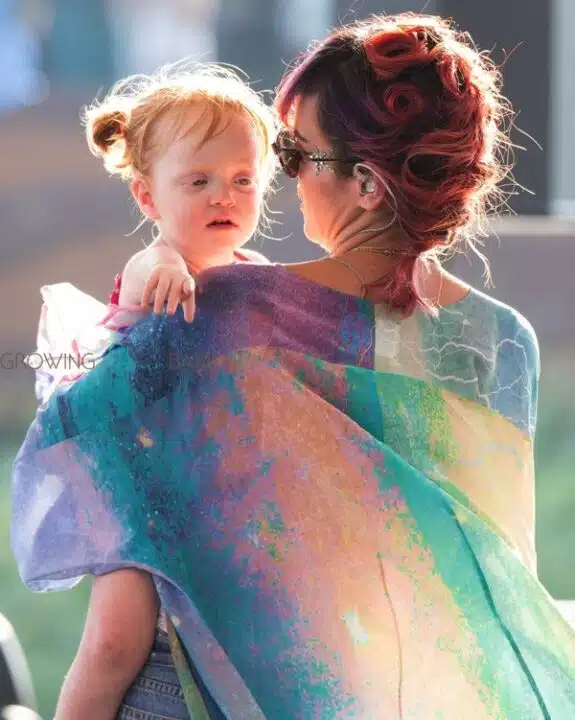Lily Allen with her daughter Ethel rehearsing for Latitude Festival