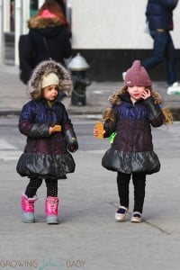 Loretta and Tabitha Broderick walking home from school
