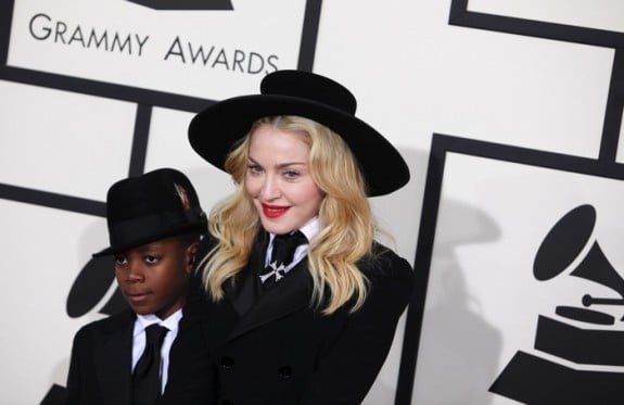 Madonna and son David at the 56th annual Grammy Awards