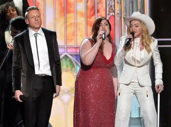 Madonna onstage at the Grammy's with Macklemore