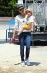 Marion Cotillard with son Marcel Canet at Cannes during the International show jumping