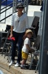 Marion Cotillard with son Marcel Canet at Cannes during the International show jumping