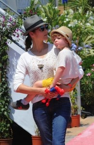 Marion Cotillard with son Marcel Canet in Cannes during the International show jumping