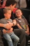 Mark Wahlberg sits courtside at the Lakers Game with sons Brendan and Michael