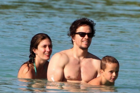 Mark Wahlberg with wife Rhea and son Michael in Barbados