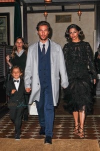Matthew McConaughey and Camila Alves depart their hotel with son Levi