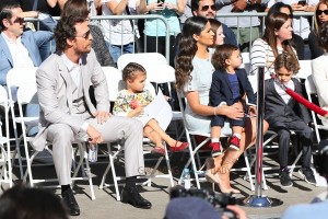 Matthew McConaughey at walk of fame star ceremony with wife Camila, and kids Levi, Livingston and Vida