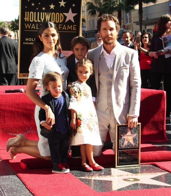 Matthew McConaughey shares his walk of fame star with wife Camila, and kids Levi, Livingston and Vida
