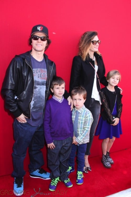 Michael Wahlberg and Rhea Durham with kids Ella, Michael and Brendan at the premiere of the LEGO Movie