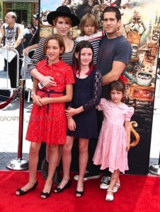 Molly Ringwald with husband Panio Gianopoulos and kids Mathilda, Roman and Adele at At Boxtrolls Premiere